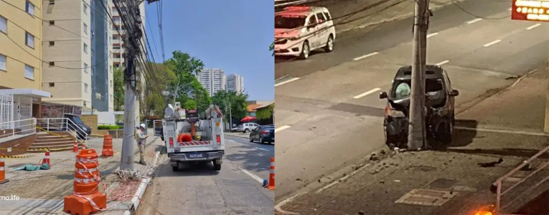 Carro colide com poste na Avenida São João em São José dos Campos